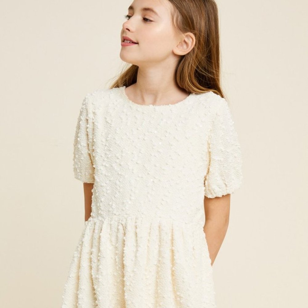 Girls Medium Cream Flower Girl Babydoll Dress